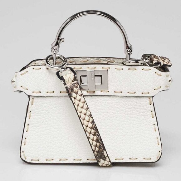 Fendi White Selleria Leather/Snakeskin Nano Peekaboo Maxi Handle Bag - 7AS106 - Picture 1 of 10